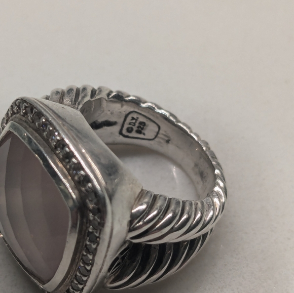 DAVID YURMAN ALBION 14mm ROSE QUARTZ & DIAMOND RING sz-5.25 - Picture 5 of 11
